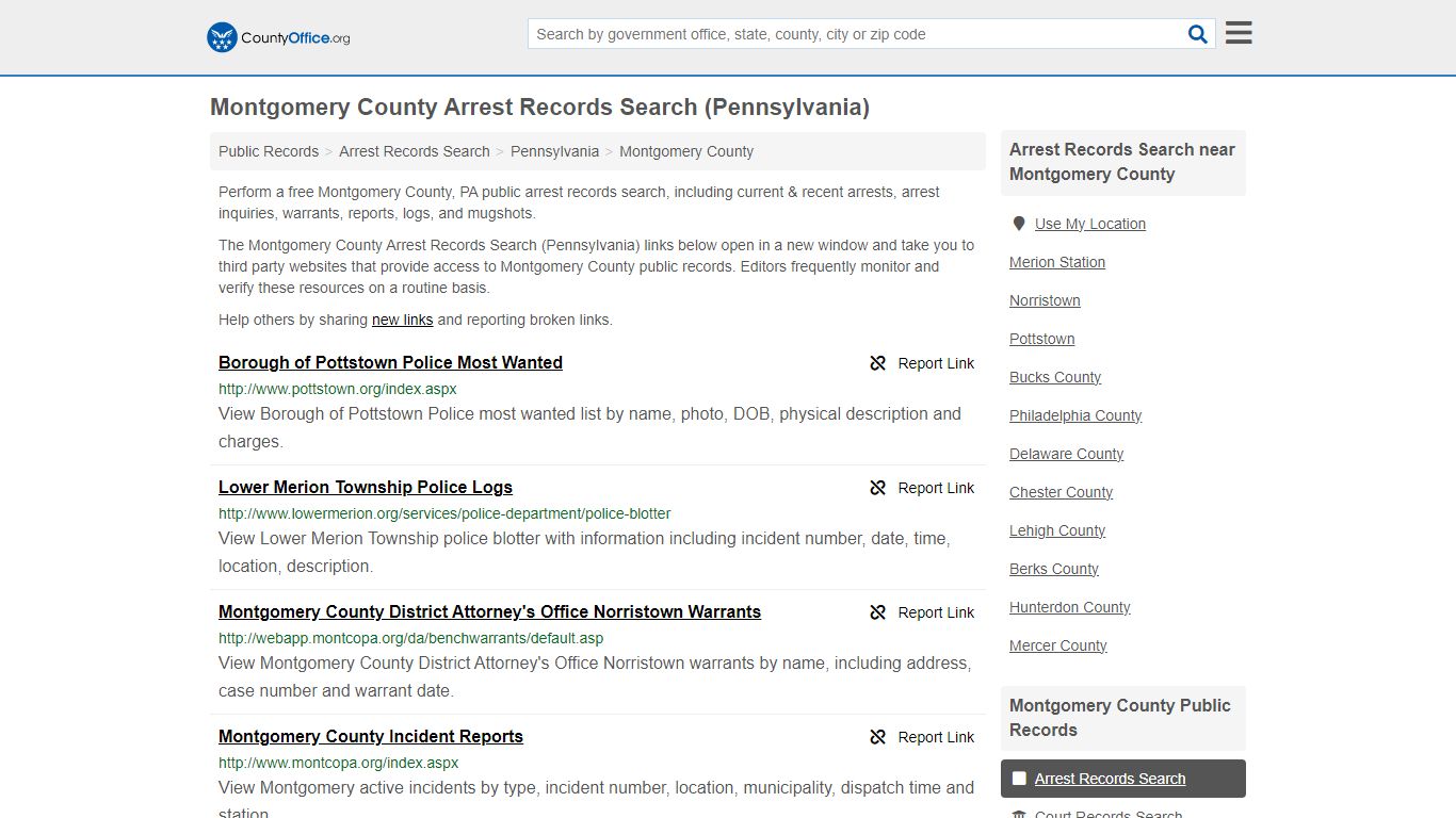 Montgomery County Arrest Records Search (Pennsylvania) - County Office